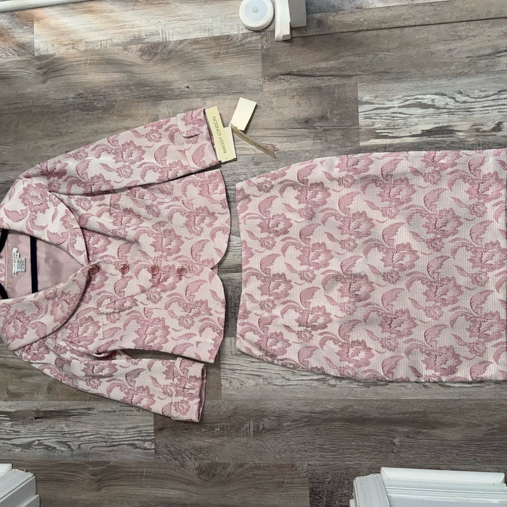 Maggy London Pink Paisley Blazer and skirt